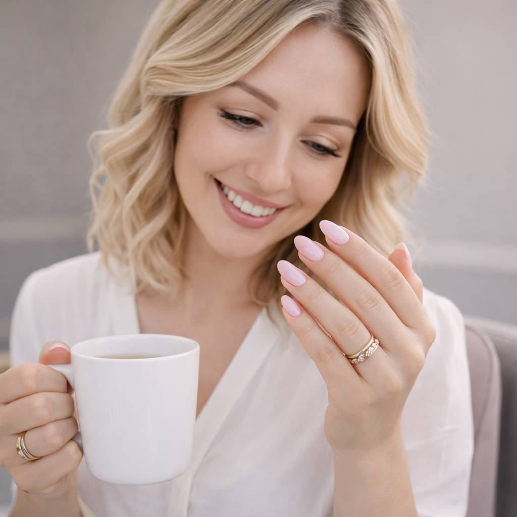 Zufriedene Kundin mit schönen Nägeln